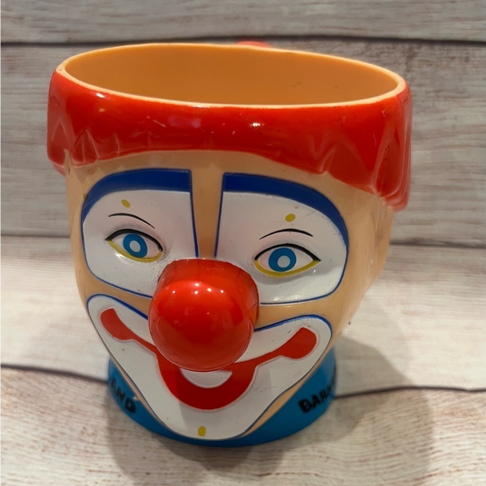 Vintage Ringling Bros Barnum & Bailey Circus Plastic Clown Head Cup Mug Red Hair
